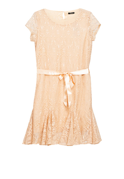 Krizia Lace Shift Dress with Pleated Hem