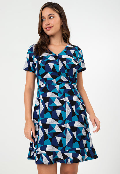 Krizia Printed Wrap Top Flounce Hem Stretch Dress