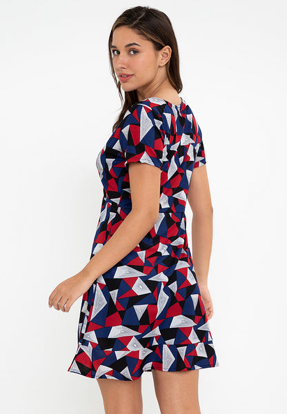 Krizia Printed Wrap Top Flounce Hem Stretch Dress