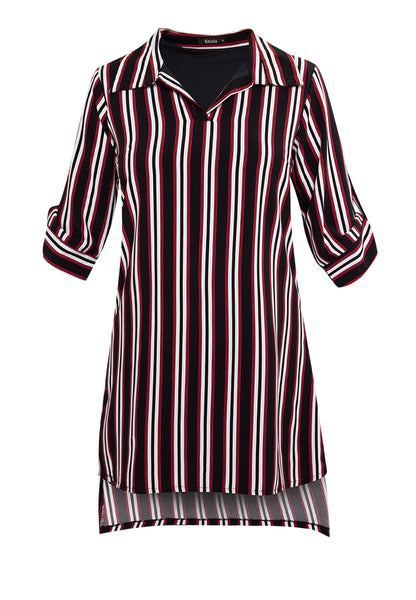 Krizia Stripe Roll Tab Sleeve Collared Dress