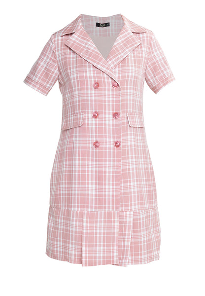 Krizia Plaid Checkered Pleated Hem Blazer Trench Dress