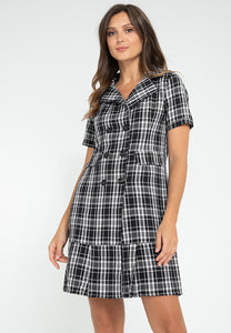 Krizia Plaid Checkered Pleated Hem Blazer Trench Dress