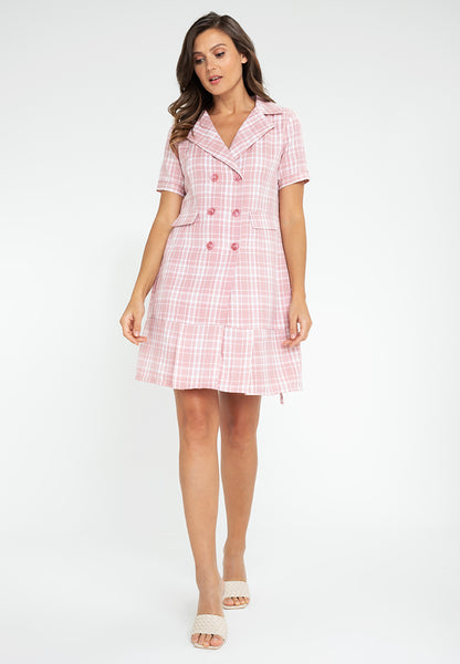 Krizia Plaid Checkered Pleated Hem Blazer Trench Dress