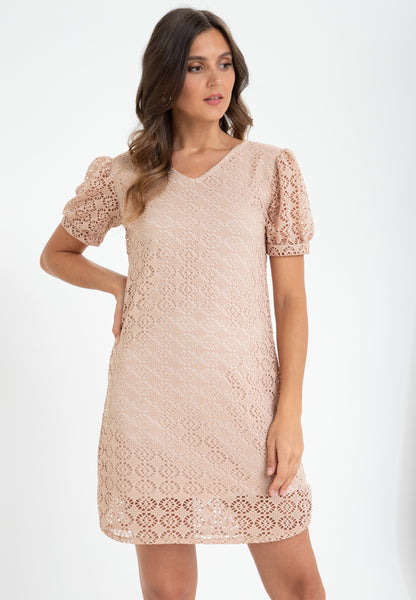 Puff Sleeve V-neck Lace Dress