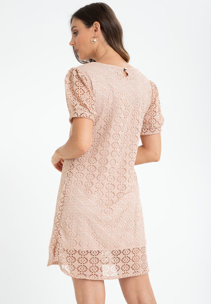 Puff Sleeve V-neck Lace Dress