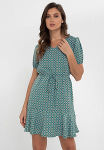 Krizia Printed Puff Sleeves Flounce Hem Dress