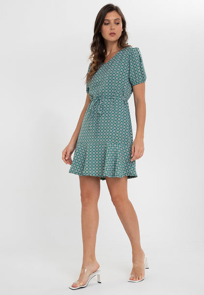 Krizia Printed Puff Sleeves Flounce Hem Dress