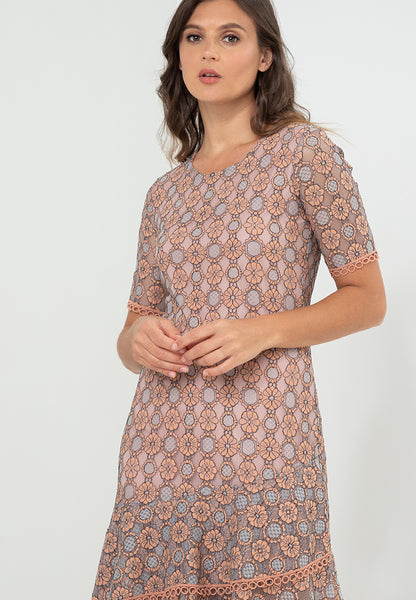 Krizia Lace Tiered Hem Dress With Trimmings