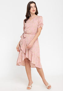 Krizia Wrap Frill Hem Printed Midi Dress