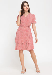 Krizia Wrap Frill Hem Printed Midi Dress