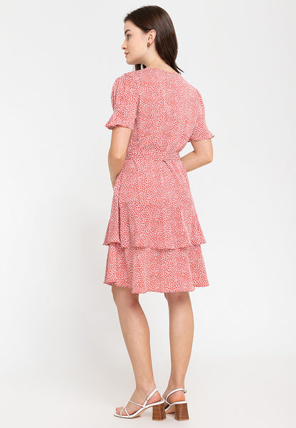 Krizia Wrap Frill Hem Printed Midi Dress