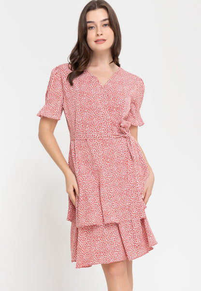 Krizia Wrap Frill Hem Printed Midi Dress