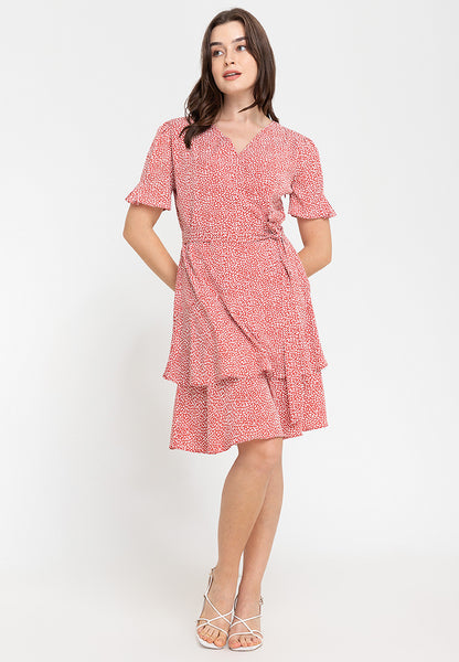 Krizia Wrap Frill Hem Printed Midi Dress