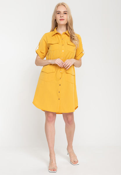 Krizia Button Down Shirt Dress with Roll Tab Sleeve Dress