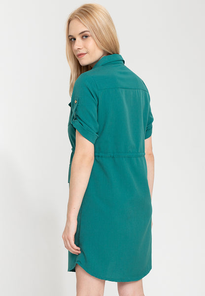 Krizia Button Down Shirt Dress with Roll Tab Sleeve Dress