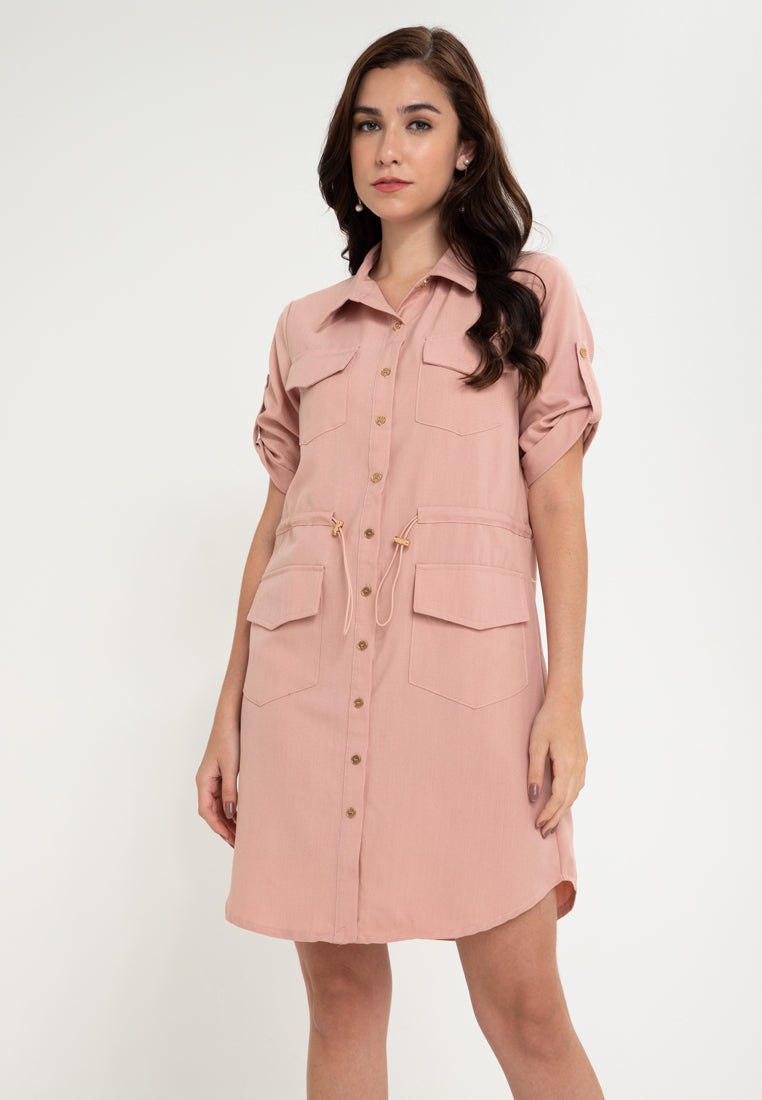 Krizia Button Down Shirt Dress with Roll Tab Sleeve Dress