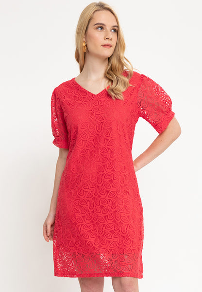 Krizia Puff Sleeve V-Neck Lace Dress