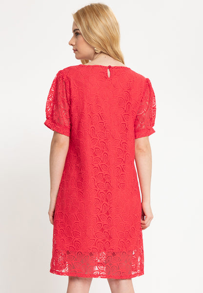 Krizia Puff Sleeve V-Neck Lace Dress