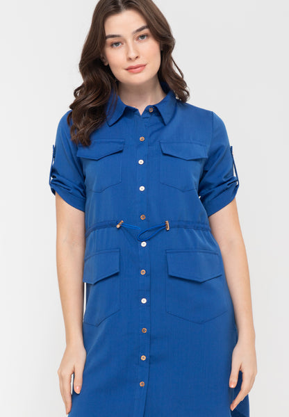 Krizia Button Down Shirt Dress with Roll Tab Sleeve Dress