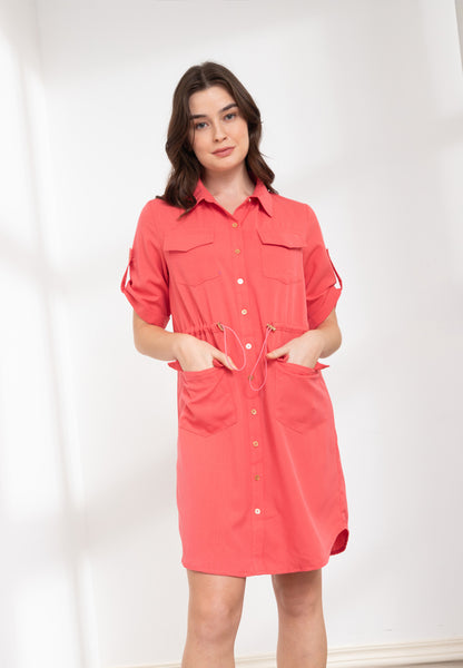 Krizia Button Down Shirt Dress with Roll Tab Sleeve Dress