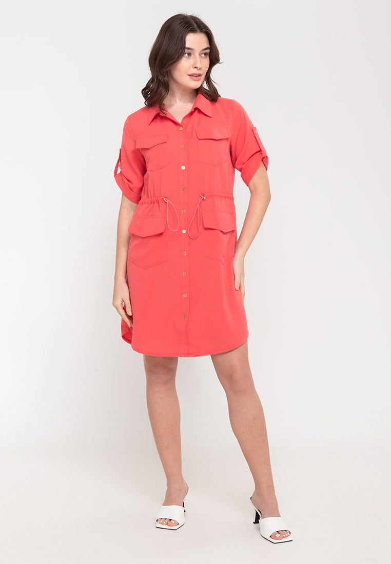 Krizia Button Down Shirt Dress with Roll Tab Sleeve Dress