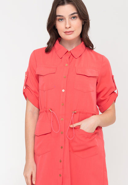 Krizia Button Down Shirt Dress with Roll Tab Sleeve Dress