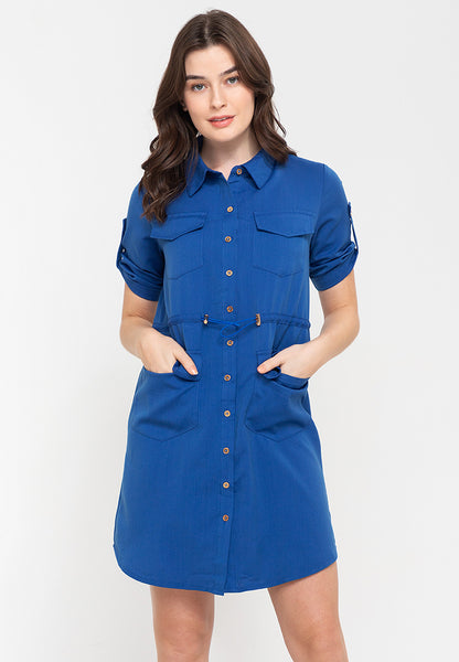 Krizia Button Down Shirt Dress with Roll Tab Sleeve Dress