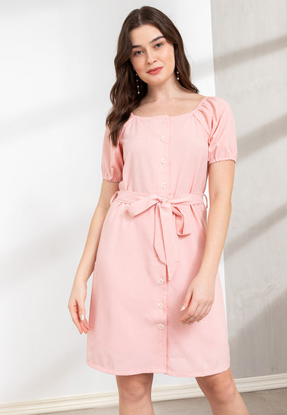 Krizia Square Neck Button Front Puff Sleeves Dress