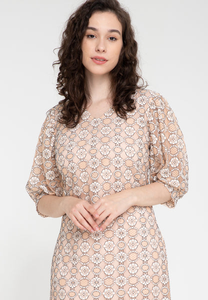 Krizia Puff Sleeve Button Down Lace Dress