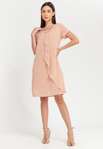 Krizia Overlap Shift Dress with with Detachable Necklace