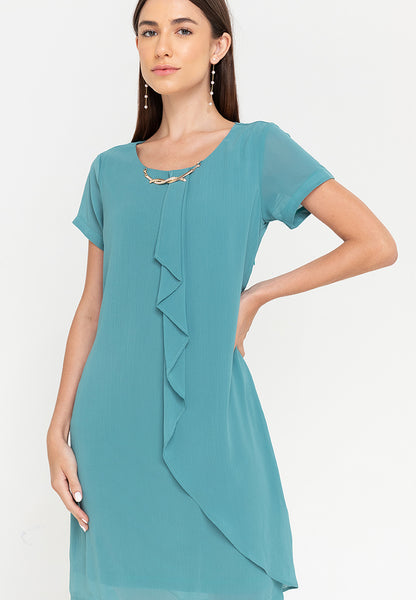 Krizia Overlap Shift Dress with with Detachable Necklace