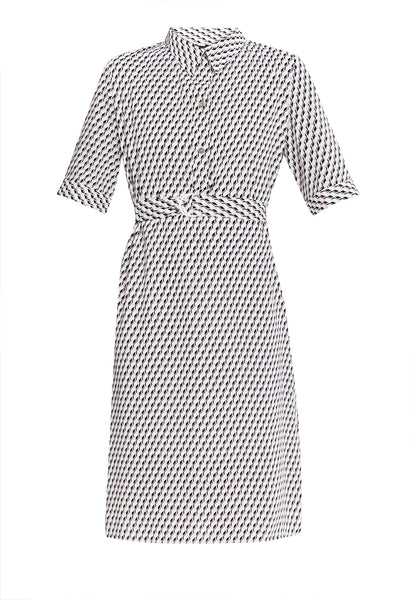 Krizia Collared Geometric Print Quarter Sleeve Dress