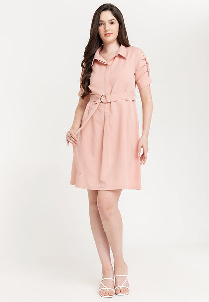 Krizia Button Down Belted Shirt Dress with Roll Tab Sleeve