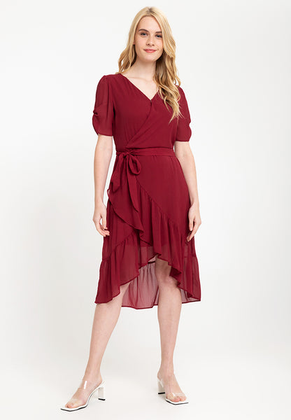 Wrap Frill Hem Midi Dress