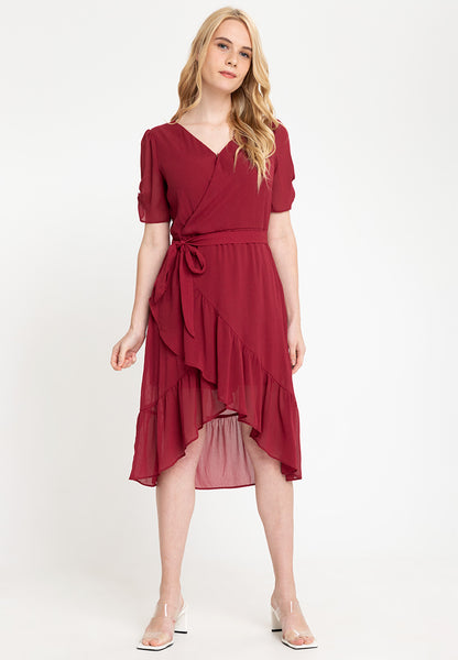 Wrap Frill Hem Midi Dress