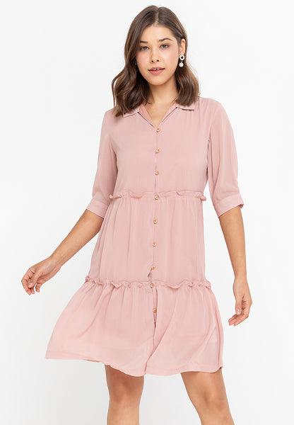 Krizia Button Down Tier Smocked Dress