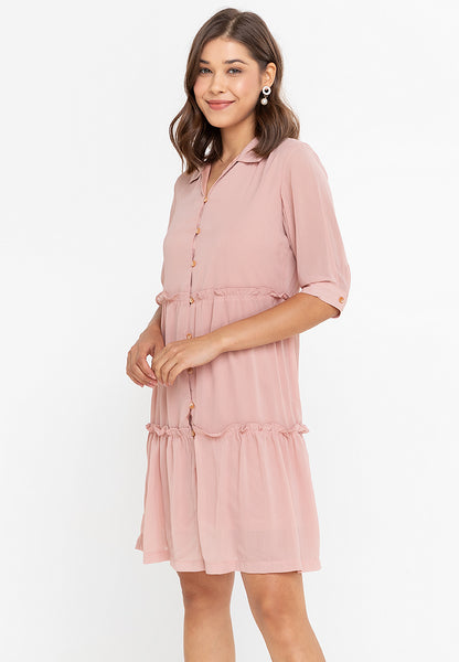 Krizia Button Down Tier Smocked Dress