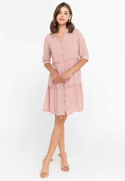 Krizia Button Down Tier Smocked Dress