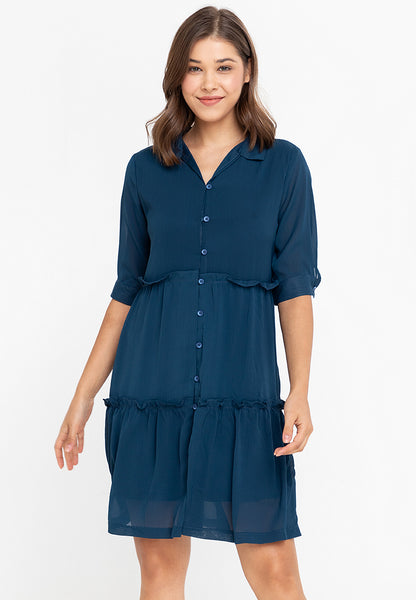 Krizia Button Down Tier Smocked Dress