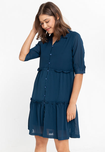 Krizia Button Down Tier Smocked Dress