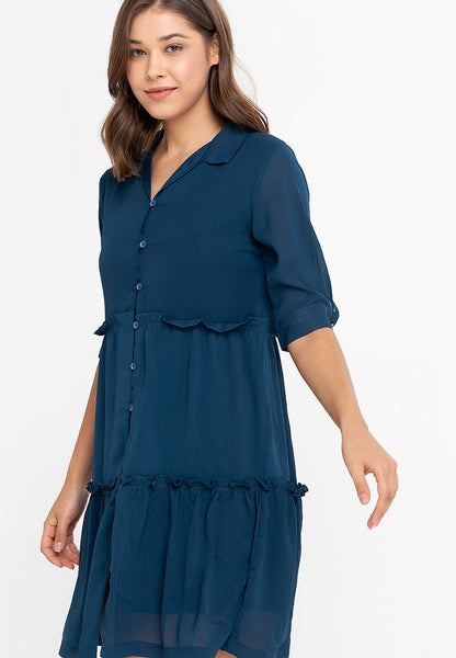 Krizia Button Down Tier Smocked Dress