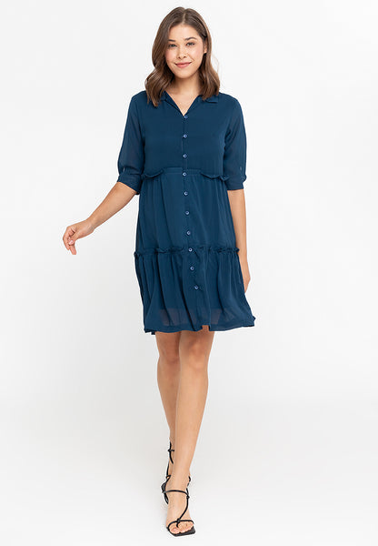 Krizia Button Down Tier Smocked Dress