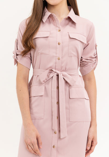 Krizia Cotton Blend Casual Collared Tie Waist Button Down Shirt Dress