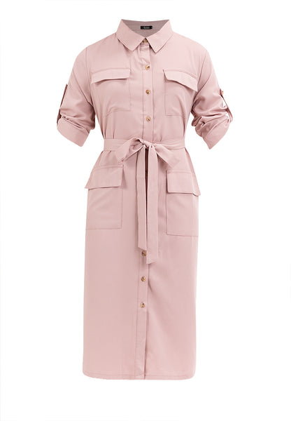 Krizia Cotton Blend Casual Collared Tie Waist Button Down Shirt Dress