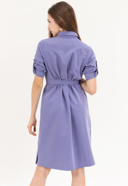 Krizia Cotton Blend Casual Collared Tie Waist Button Down Shirt Dress