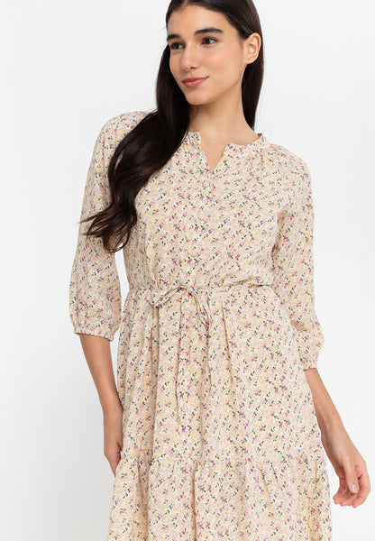 Krizia Button Down Long Sleeve Tiered Printed Dress