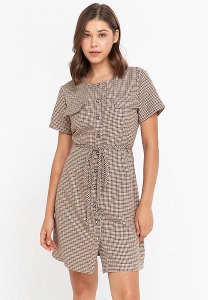 Krizia Button Down Tie Waist Tweed Dress