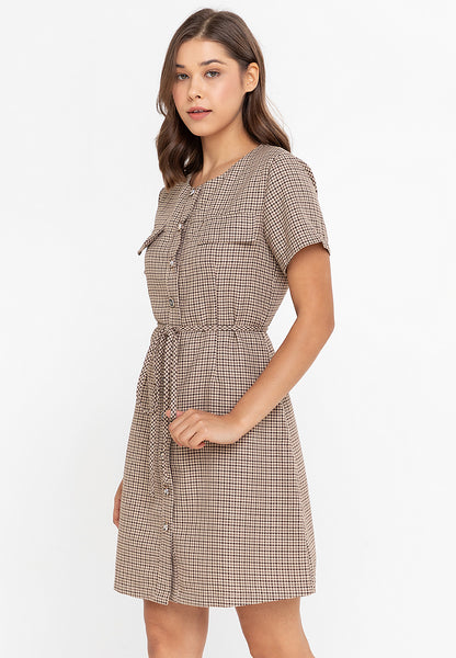 Krizia Button Down Tie Waist Tweed Dress