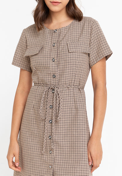 Krizia Button Down Tie Waist Tweed Dress