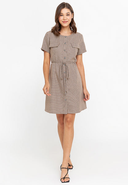 Krizia Button Down Tie Waist Tweed Dress